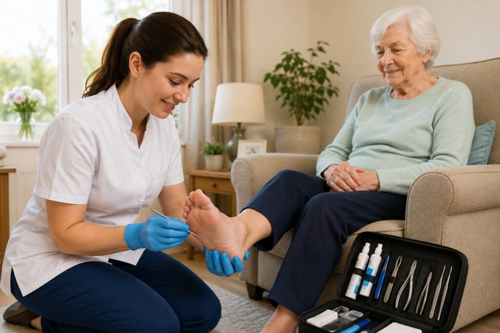 Podiatrist treating a patient at home